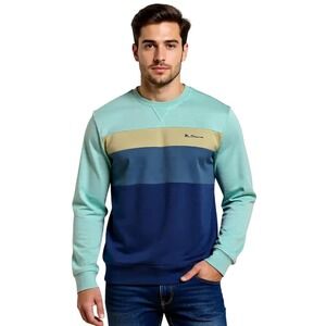Ben Sherman $99 Mens Colorblock Crewneck Sweatshirt Blue Prism BS44LK295 L NWT